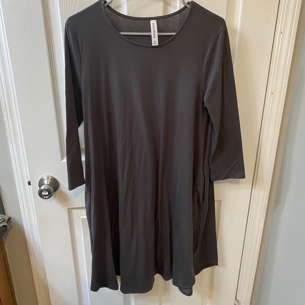 3/4 sleeve grey pocket dress